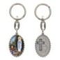 Porte-clés en aluminium de couleur argenté hauteur 3,8 cm, avec résine. Disponible avec plusieurs saints au choix.