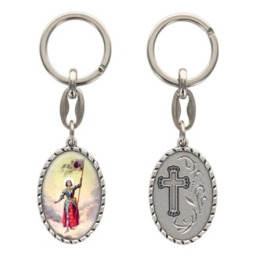 Porte-clés en aluminium de couleur argenté hauteur 3,8 cm, avec résine. Disponible avec plusieurs saints au choix.