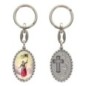 Porte-clés en aluminium de couleur argenté hauteur 3,8 cm, avec résine. Disponible avec plusieurs saints au choix.
