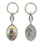 Porte-clés en aluminium de couleur argenté hauteur 3,8 cm, avec résine. Disponible avec plusieurs saints au choix.