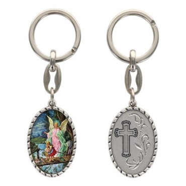 Porte-clés en aluminium de couleur argenté hauteur 3,8 cm, avec résine. Disponible avec plusieurs saints au choix.