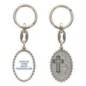 Porte-clés en aluminium de couleur argenté hauteur 3,8 cm, avec résine. Disponible avec plusieurs saints au choix.