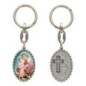 Porte-clés en aluminium de couleur argenté hauteur 3,8 cm, avec résine. Disponible avec plusieurs saints au choix.