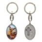 Porte-clés en aluminium de couleur argenté hauteur 3,8 cm, avec résine. Disponible avec plusieurs saints au choix.
