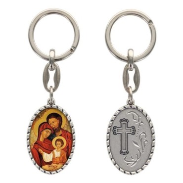 Porte-clés en aluminium de couleur argenté hauteur 3,8 cm, avec résine. Disponible avec plusieurs saints au choix.