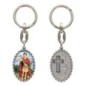 Porte-clés en aluminium de couleur argenté hauteur 3,8 cm, avec résine. Disponible avec plusieurs saints au choix.
