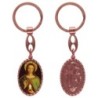Porte-clés en aluminium de couleur cuivrée, hauteur 3,8 cm, avec résine. Disponible avec plusieurs saints au choix.