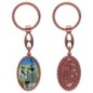 Porte-clés en aluminium de couleur cuivrée, hauteur 3,8 cm, avec résine. Disponible avec plusieurs saints au choix.