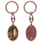 Porte-clés en aluminium de couleur cuivrée, hauteur 3,8 cm, avec résine. Disponible avec plusieurs saints au choix.