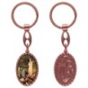 Porte-clés en aluminium de couleur cuivrée, hauteur 3,8 cm, avec résine. Disponible avec plusieurs saints au choix.