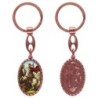 Porte-clés en aluminium de couleur cuivrée, hauteur 3,8 cm, avec résine. Disponible avec plusieurs saints au choix.