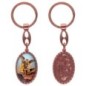 Porte-clés en aluminium de couleur cuivrée, hauteur 3,8 cm, avec résine. Disponible avec plusieurs saints au choix.