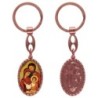 Porte-clés en aluminium de couleur cuivrée, hauteur 3,8 cm, avec résine. Disponible avec plusieurs saints au choix.