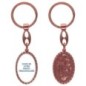 Porte-clés en aluminium de couleur cuivrée, hauteur 3,8 cm, avec résine. Disponible avec plusieurs saints au choix.