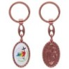 Porte-clés en aluminium de couleur cuivrée, hauteur 3,8 cm, avec résine. Disponible avec plusieurs saints au choix.