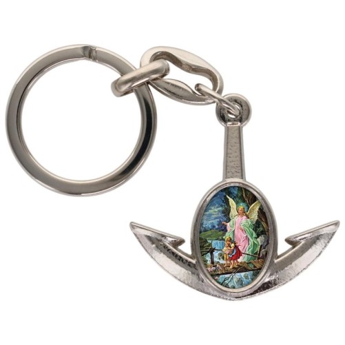 Porte-cles en metal en forme d ancre H. 4 cm avec une resine. Differents Saints