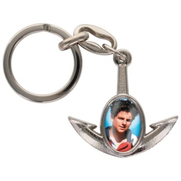 Porte-cles en metal en forme d ancre H. 4 cm avec une resine. Differents Saints