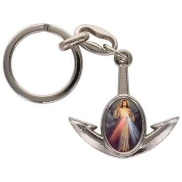 Porte-cles en metal en forme d ancre H. 4 cm avec une resine. Differents Saints