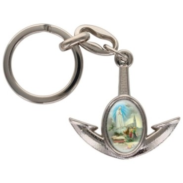 Porte-cles en metal en forme d ancre H. 4 cm avec une resine. Differents Saints