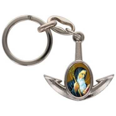 Porte-cles en metal en forme d ancre H. 4 cm avec une resine. Differents Saints