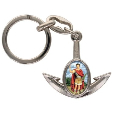 Porte-cles en metal en forme d ancre H. 4 cm avec une resine. Differents Saints
