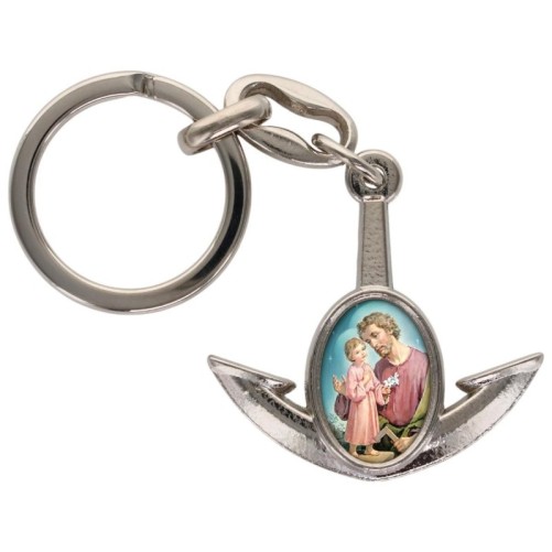 Porte-cles en metal en forme d ancre H. 4 cm avec une resine. Differents Saints