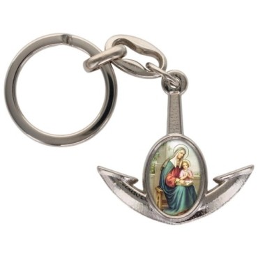 Porte-cles en metal en forme d ancre H. 4 cm avec une resine. Differents Saints