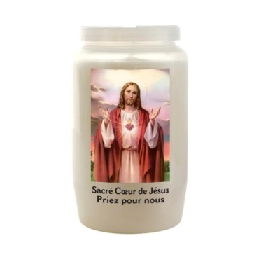 Veilleuse blanche 3 jours avec image classique de saint, hauteur 9,5 cm Ø 5.5 cm..
