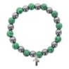 Bracelet sur elastique en hematite et pierre naturelle ou synthetique Ø 7 mm avec croix..