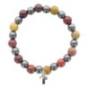 Bracelet sur elastique en hematite et pierre naturelle ou synthetique Ø 7 mm avec croix..