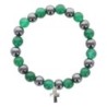 Bracelet sur elastique en hematite et pierre naturelle ou synthetique Ø 7 mm avec croix..
