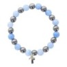 Bracelet sur elastique en hematite et pierre naturelle ou synthetique Ø 7 mm avec croix..