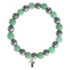 Bracelet sur elastique en hematite et pierre naturelle ou synthetique Ø 7 mm avec croix..