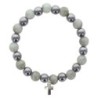 Bracelet sur elastique en hematite et pierre naturelle ou synthetique Ø 7 mm avec croix..