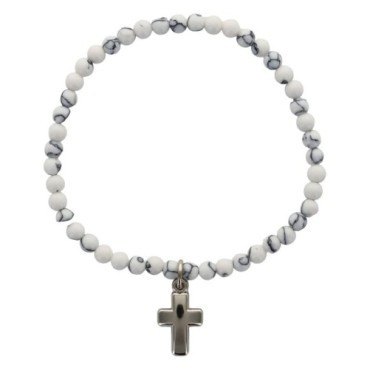 Bracelet sur elastique en pierre naturelle ou synthetique Ø 4 mm avec croix. Plusieurs modeles..