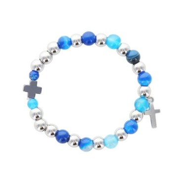 Bracelet dizainier élastique en pierre naturelle Ø 8 mm, avec croix. Différentes pierres disponibles..