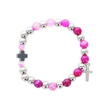 Bracelet dizainier élastique en pierre naturelle Ø 8 mm, avec croix. Différentes pierres disponibles..