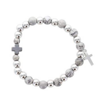 Bracelet dizainier élastique en pierre naturelle Ø 8 mm, avec croix. Différentes pierres disponibles..