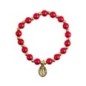 Bracelet sur elastique couleur doree grains imitation nacre Ø 7 mm, medaille Vierge Miraculeuse.