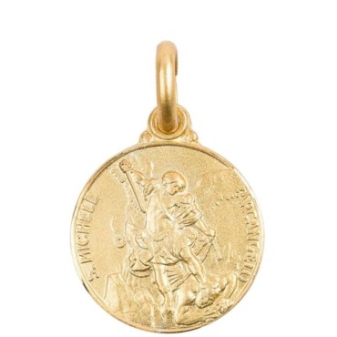 Medaille en plaque or Ø 14 mm, plusieurs saints. Livree en boite..