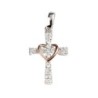 Croix de cou en argent 925 °/°° sertie de pierres OZ avec coeur filigrance H. 2 cm (1,36 g). Livree en boite.
