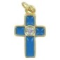 Croix de cou en metal couleur doree emaille avec centre pierres OZ H. 1,5 cm..