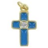 Croix de cou en metal couleur doree emaille avec centre pierres OZ H. 1,5 cm..