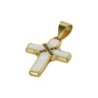 Croix de cou en nacre avec pierres OZ sertie sur métal couleur dorée H. 2 cm.