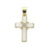 Croix de cou en nacre avec pierres OZ sertie sur métal couleur dorée H. 2 cm.