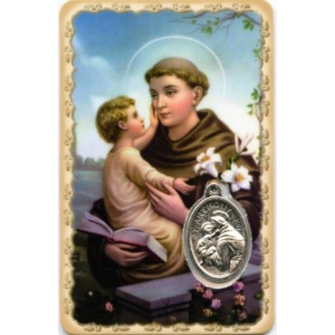 Carte médaille en métal avec prière, plastifiée – 8,5 x 5,4 cm. plusieurs saints.