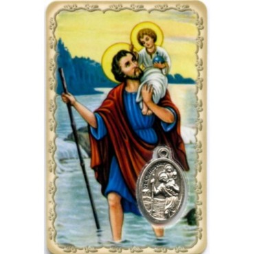 Carte médaille en métal avec prière, plastifiée – 8,5 x 5,4 cm. plusieurs saints.