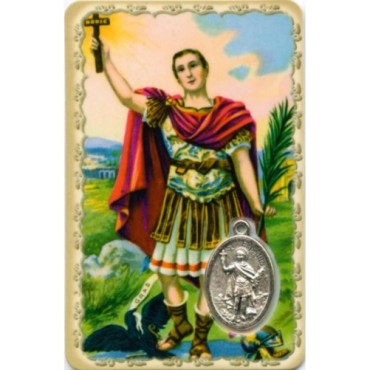 Carte médaille en métal avec prière, plastifiée – 8,5 x 5,4 cm. plusieurs saints.