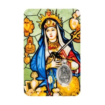 Carte médaille en métal avec prière, plastifiée – 8,5 x 5,4 cm. plusieurs saints.
