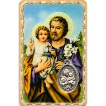 Carte médaille en métal avec prière, plastifiée – 8,5 x 5,4 cm. plusieurs saints.